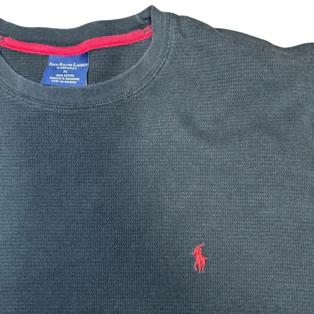Polo Ralph Lauren Mens Waffle‎ Knit Long Sleeve Sleepwear Top XL Red Logo